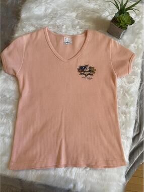 Arei Peach V-Neck Short Sleeve Puerto Vallarta Shirt Logo Size XL
